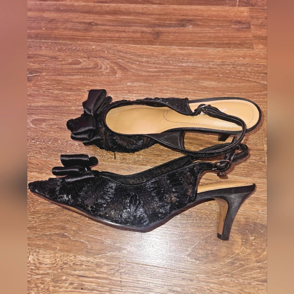 Elegant Black Lace Slingback Heels